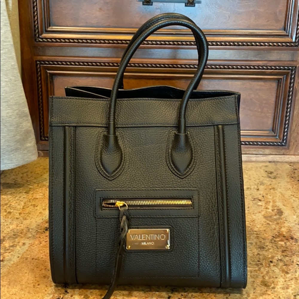 Large black leather and suede Valentino tote